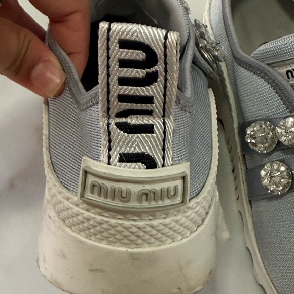 Miu Miu Grey Crystal Embellished Slip-On Sneakers Size 36.5 - Picture 8 of 14